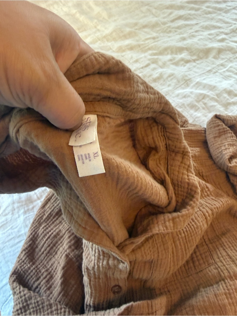 Brown Gauze Button-Up Top & Drawstring Shorts Set - Picture 4 of 4